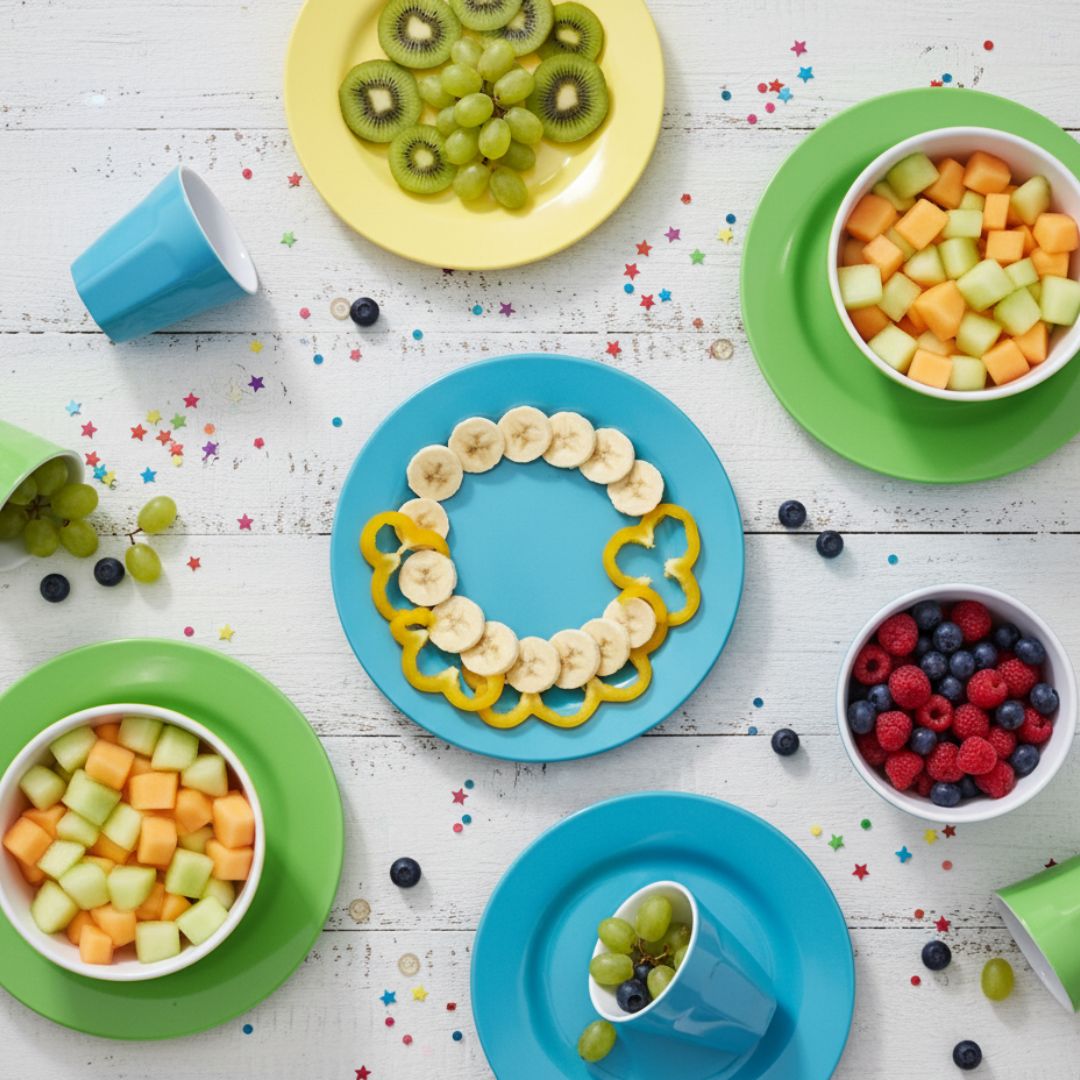 Melamine Dinnerware Set - 24pc (Lagoon Blue, Palm Green, Yellow Glow)