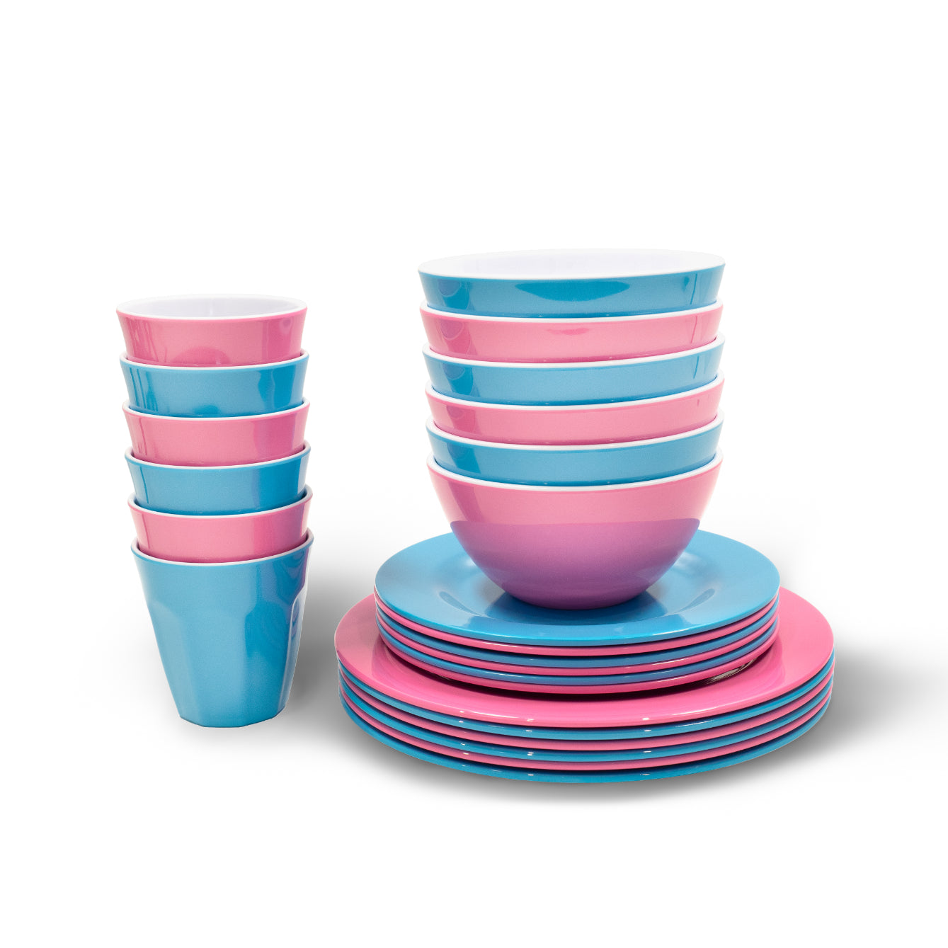 Melamine Dinnerware Set - 24pc (Flamingo Pink, Lagoon Blue)