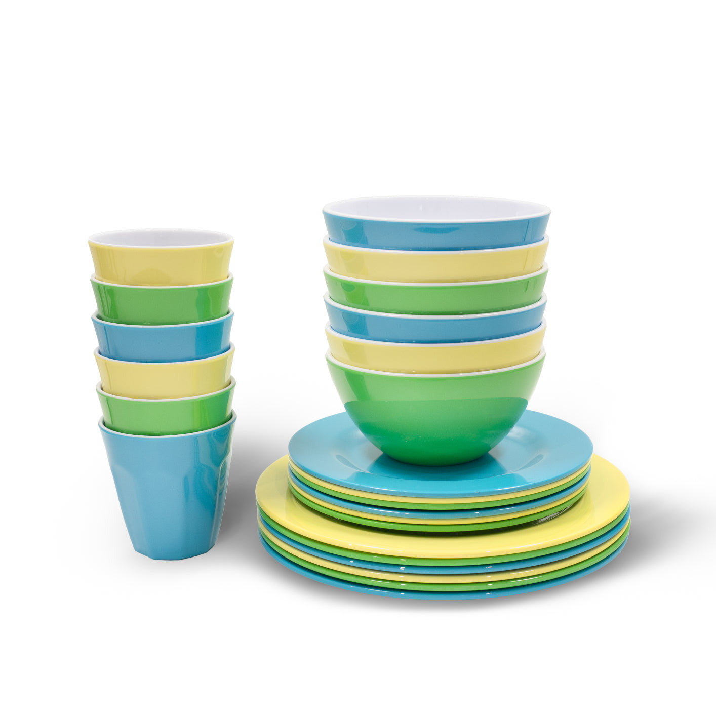 Melamine Dinnerware Set - 24pc (Lagoon Blue, Palm Green, Yellow Glow)