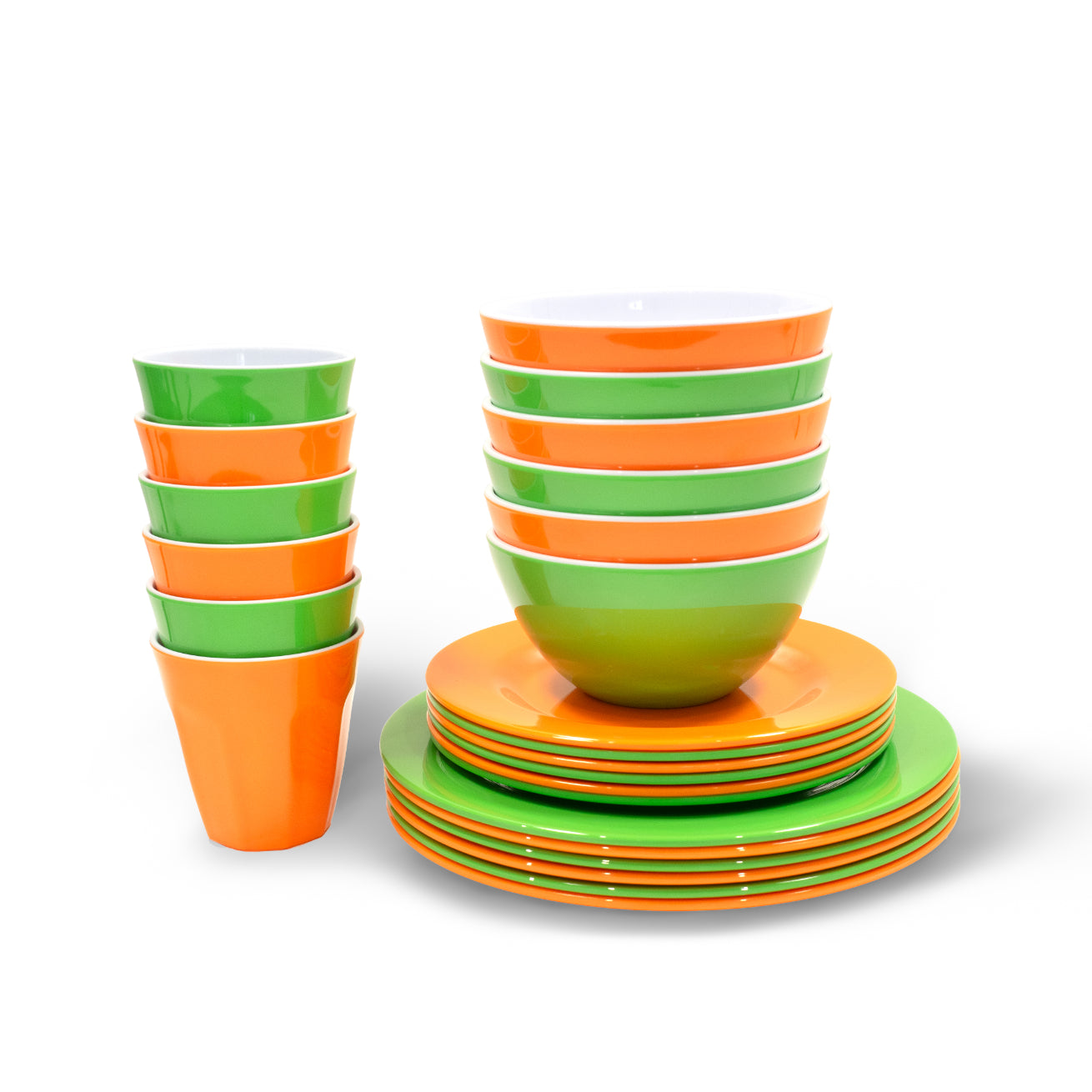 Melamine Dinnerware Set - 24pc (Orange Sunset, Palm Green)
