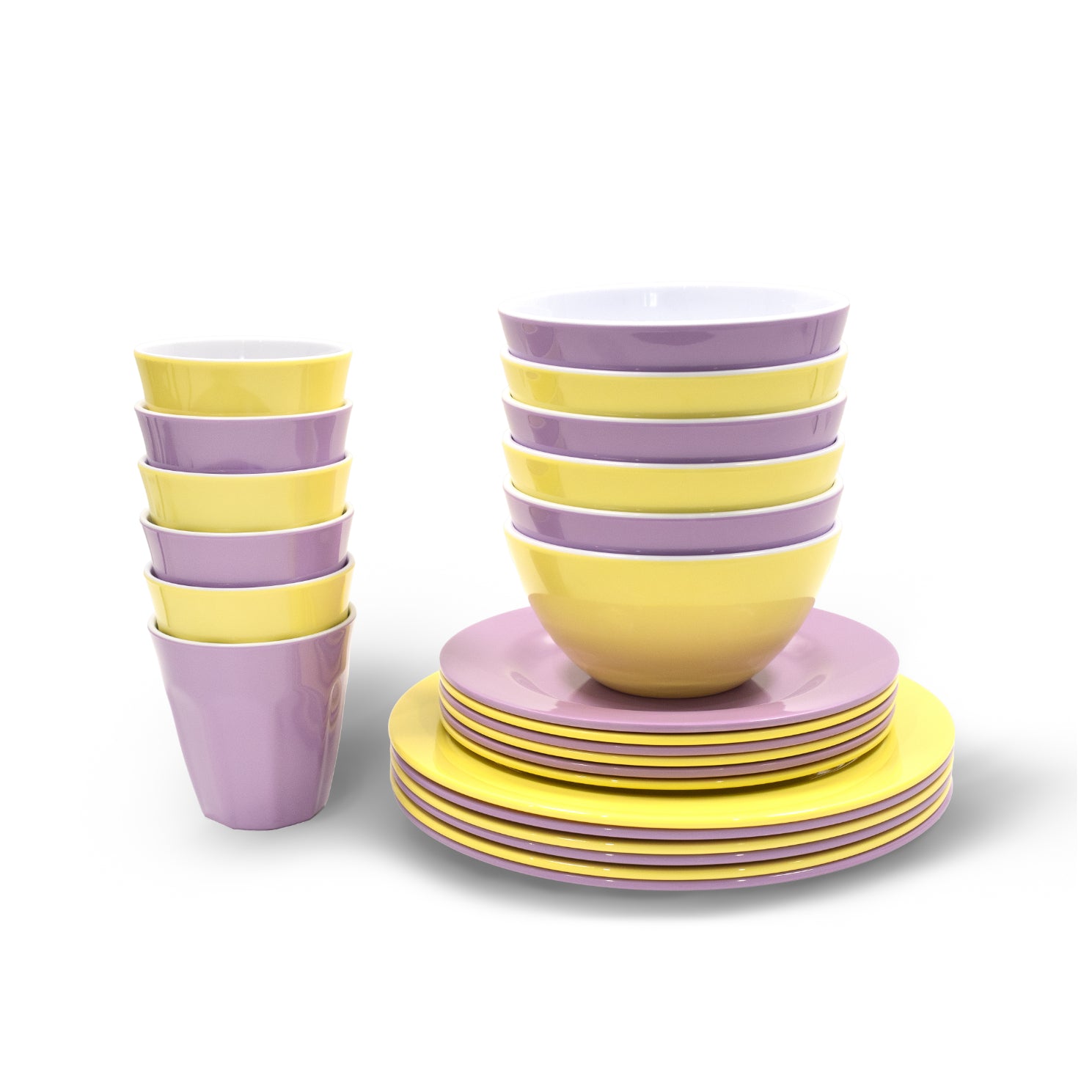 Melamine Dinnerware Set - 24pc (Lavender Purple, Yellow Glow)