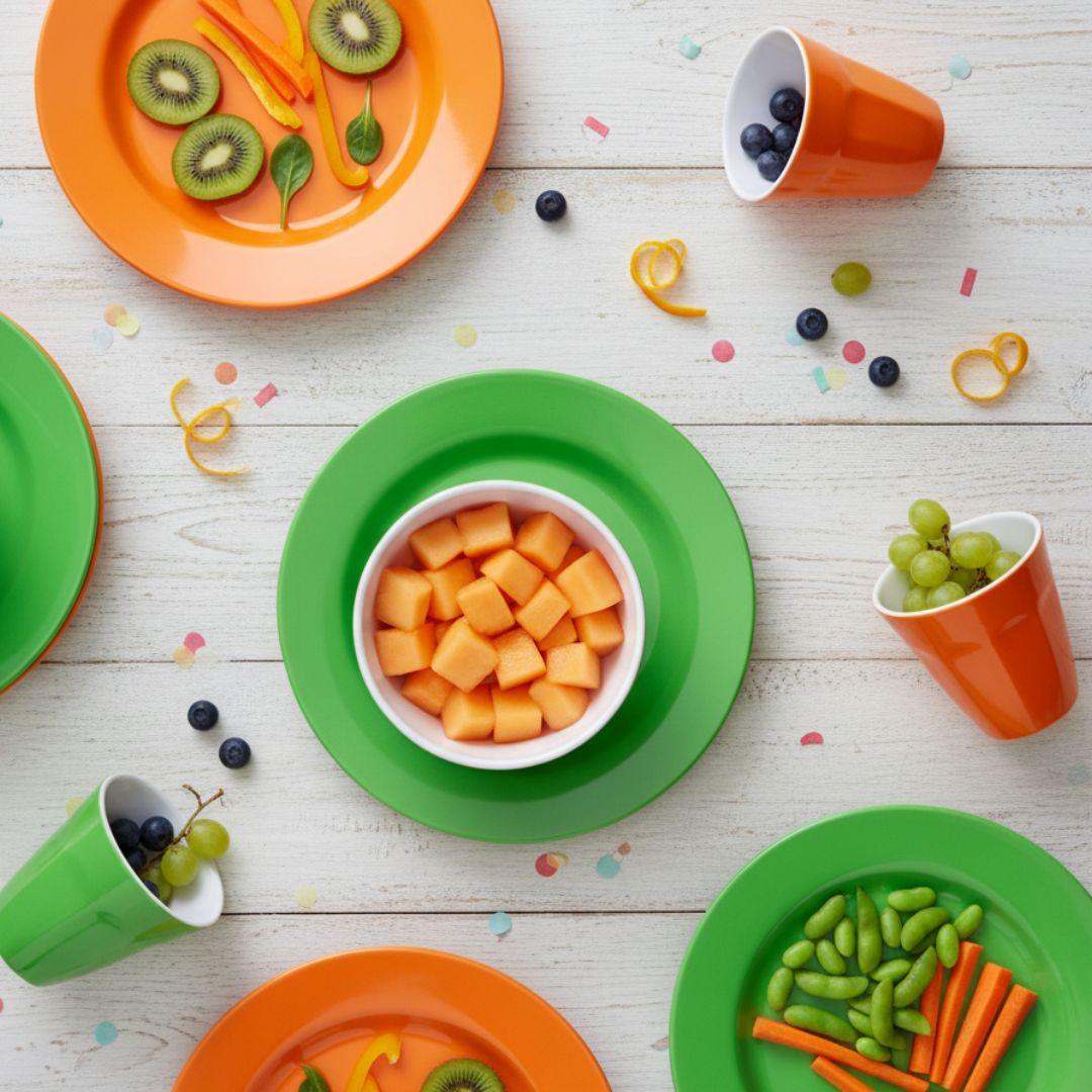 Melamine Dinnerware Set - 24pc (Orange Sunset, Palm Green)