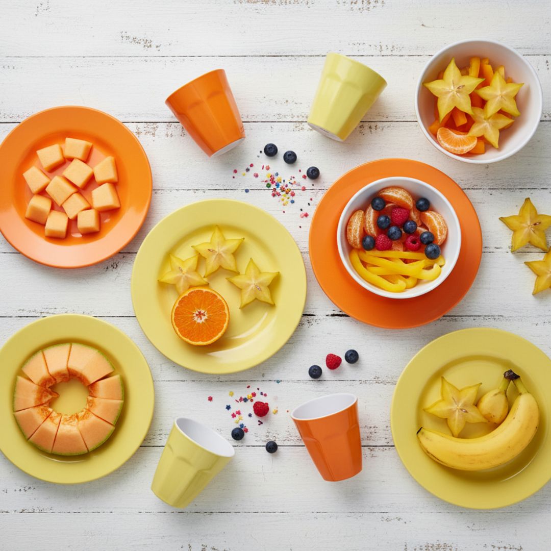 Melamine Dinnerware Set - 24pc (Orange Sunset, Yellow Glow)