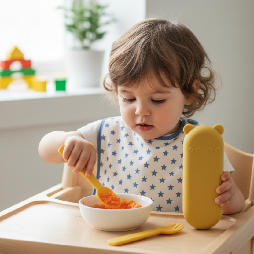 Silicone Fork & Spoon Set - Yellow