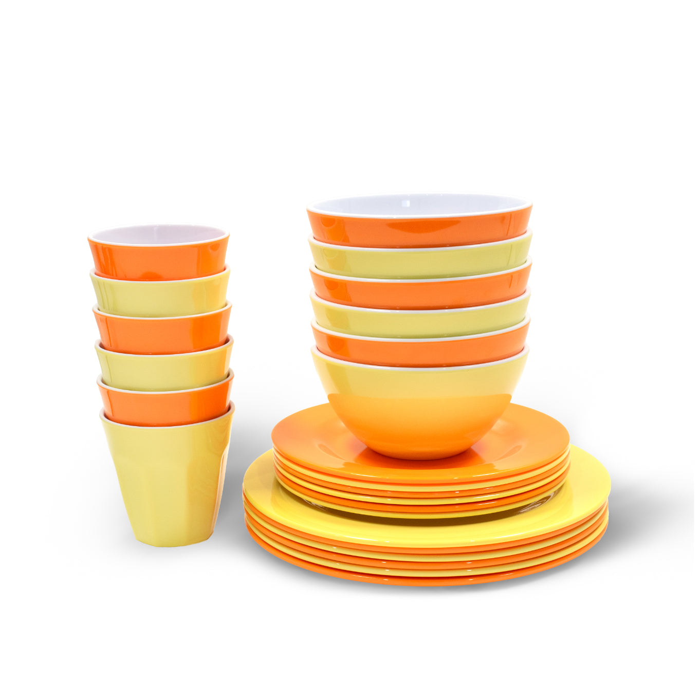 Melamine Dinnerware Set - 24pc (Orange Sunset, Yellow Glow)
