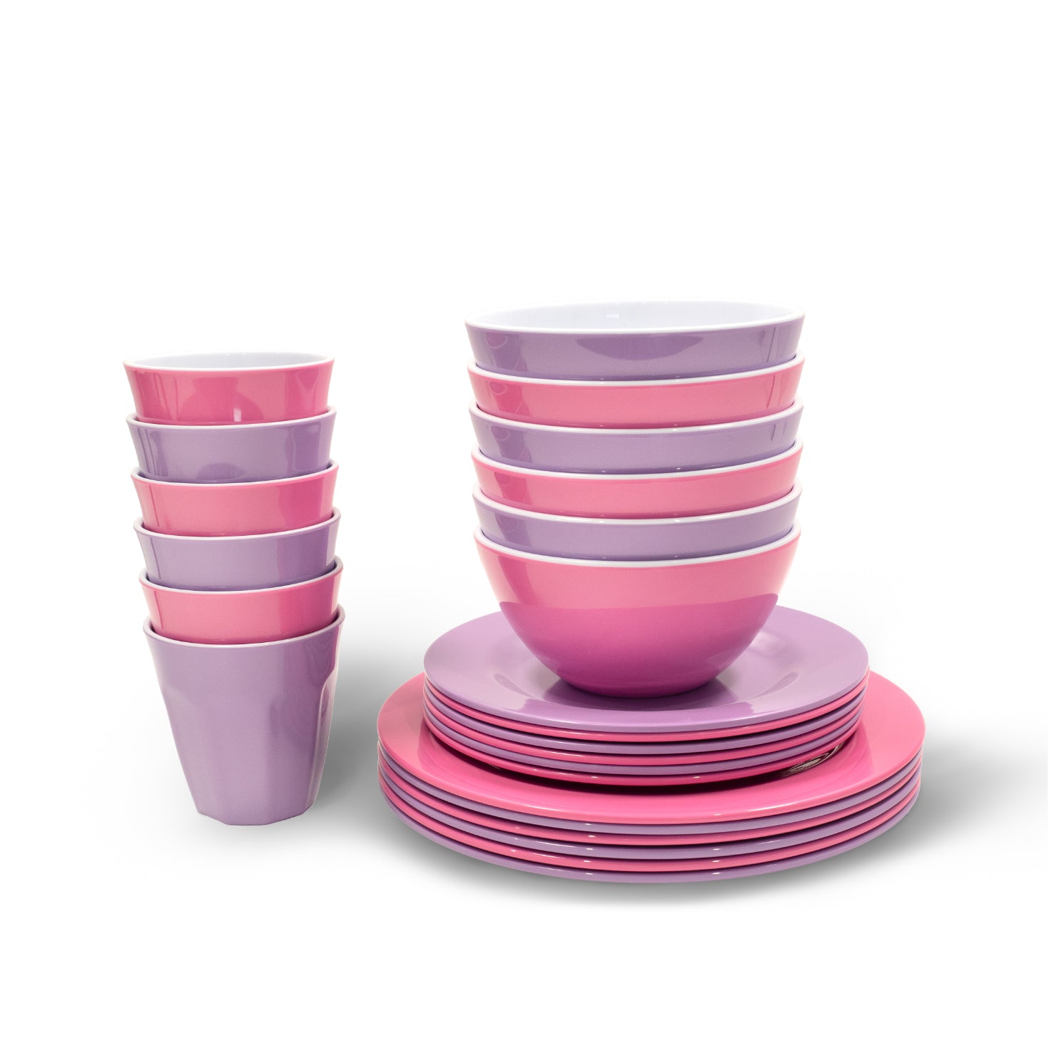 Melamine Dinnerware Set - 24pc (Lavender Purple, Flamingo Pink)